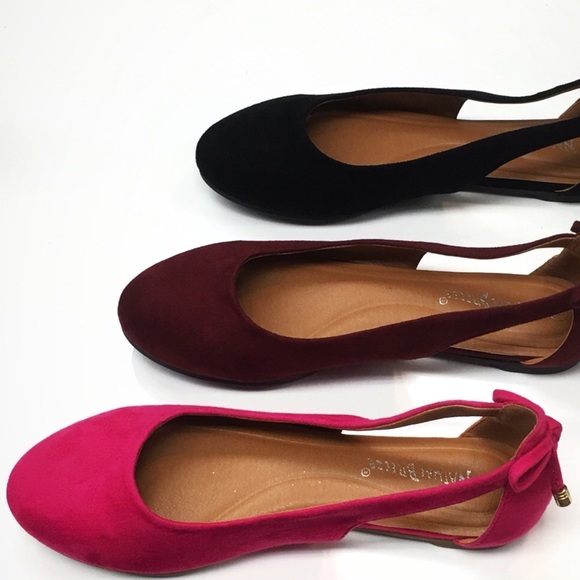 Nature Breeze Wine Suede Open Side Ballerina Flats - Picture 7 of 8